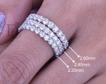 Round Brilliant Cut Moissanite Matching Wedding Band,14K White Gold Shared U Prong Half Eternity Stackable Band,Comfort Fit Band For Her