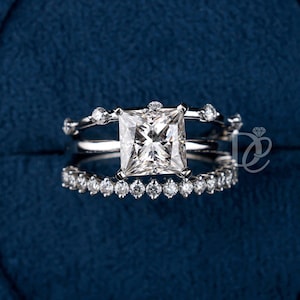 Princess Cut Moissanite Bridal Set Ring, Eternity Band