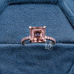 2.59 CT Asscher Cut Peach Morganite Hidden Halo Wedding Ring,Engagement Ring, 14K Rose Gold Ring,Anniversary Gift Ring,Promise Ring for her
