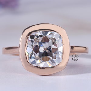 3.78CT OEC Cushion Cut Moissanite Engagement Ring,Bezel Set Solitaire Ring,Comfort Fit Bridal Ring,14K Rose Gold Ring,Proposal Ring