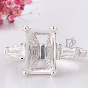 Radiant Cut Lab Diamond Engagement Ring,Side Stone Tapered Baguette Cut Diamond Semi Mount Bridal Ring,CVD Diamond Three Stone Promise Ring
