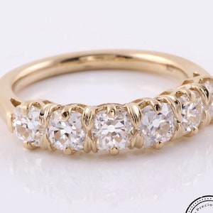 Unique Moissanite Wedding BandWomen Round Cut Half Eternity Band Yellow Gold Wedding Band Vintage Stacking Matching Bridal Ring Promise Ring