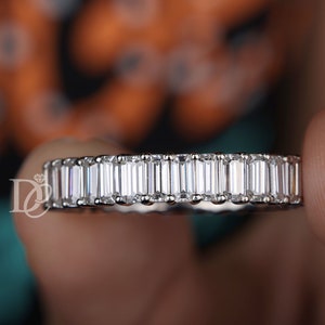3.15 CT Emerald Brilliant Cut Colorless Moissanite Band, Eternity Wedding Band, Half Eternity Band, Anniversary Gift for Her,Bridal Set Band