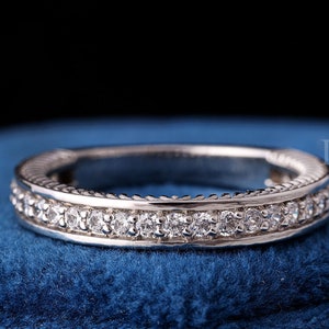 Vintage Round Cut Moissanite 3/4 Eternity Band / Solid Gold Womens Wedding Band / Matching Band For Engagement Ring / Anniversary Band Gift