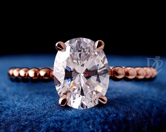 2 CT Oval Moissanite Engagement Ring, Cable Band, 14k Yellow Gold