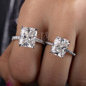 Dainty Moissanite Rinig,5.50 CT Radiant Cut Moissanite Engagement Ring,Half Eternity Wedding Ring,Anniversary Ring,Hidden Halo Ring
