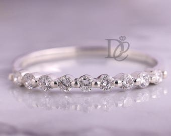 Floating Bubble Diamond Wedding Band,2 MM Round Cut Lab Grown Diamond Band,Half Eternity Stackable Matching Band,Minimalist Bridal Ring Set