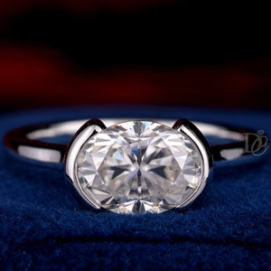 1.67 CT Forever One Oval Brilliant Colorless Moissanite Bezel Set Ring,Engagement Ring,10K White Gold Wedding Ring, Solitaire Ring For Women