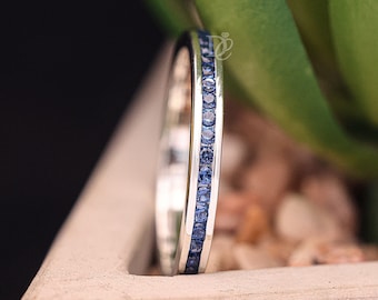 Blue Sapphire Full Eternity Band,Channel Set round shape matching  Band,14k White gold Wedding Band,Natural Blue Sapphire RIng,gemstone ring