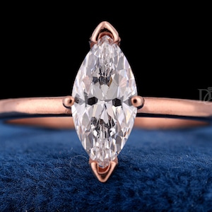 1CT White Sapphire Marquise Solitaire Engagement Ring In 10K/14K/18K Rose Gold,Promise Ring for Women,Art Deco Wedding Ring,AnniversaryGift