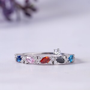 Vintage Moissanite Marquise Wedding Band Women White Gold Cluster Half Eternity Stacking Art Deco Unique Promise Ring,Anniversary Band Ring