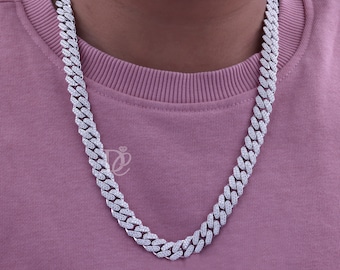 Moissanite Miami 10MM Cuban Link Necklace,10K Gold/925 Sterling Silver VVS1 D-Color Moissanite Miami Link Chains,Diamond Iced Cuban Link