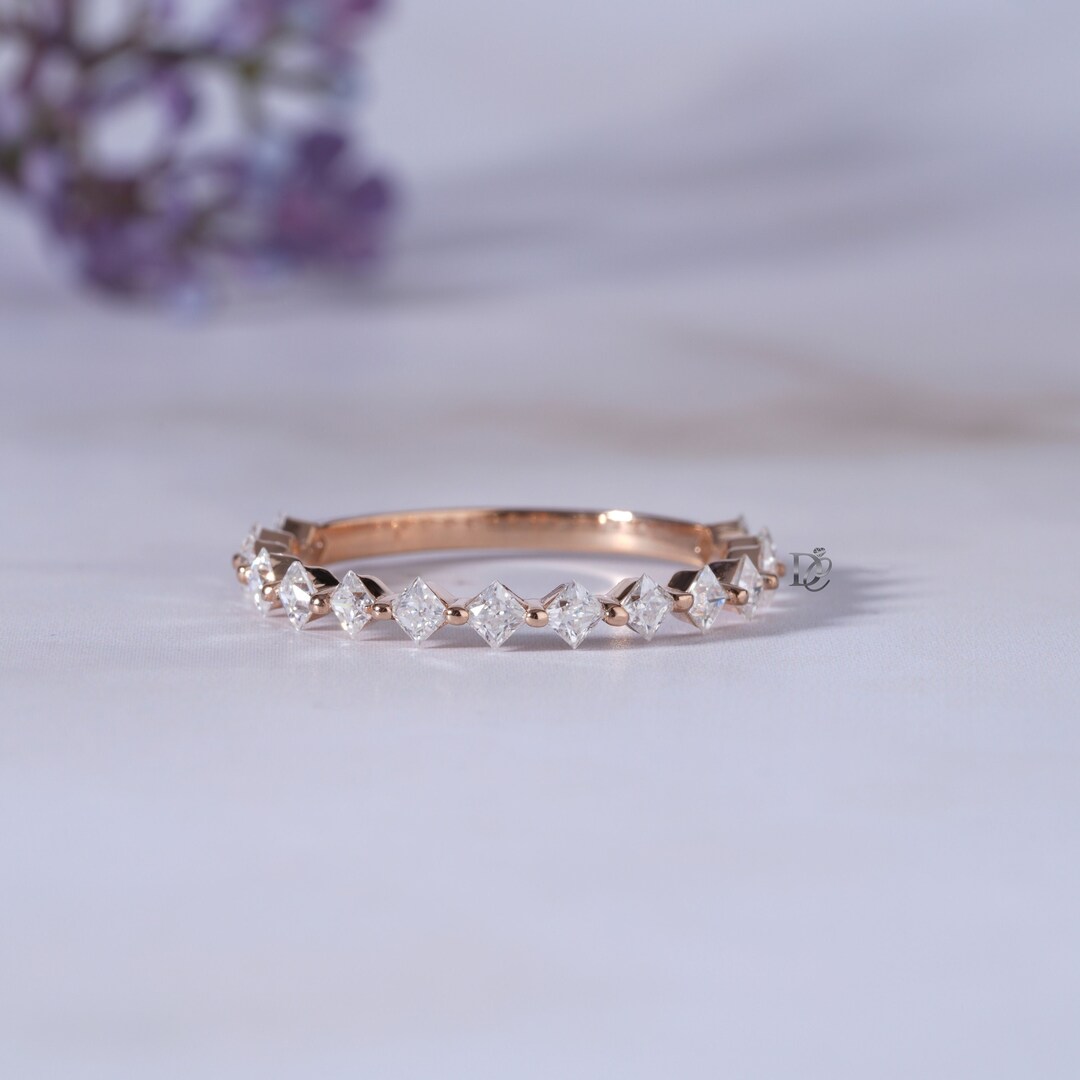 2MM Princess Shape Moissanite Floating Bubble Prong Band,half Eternity