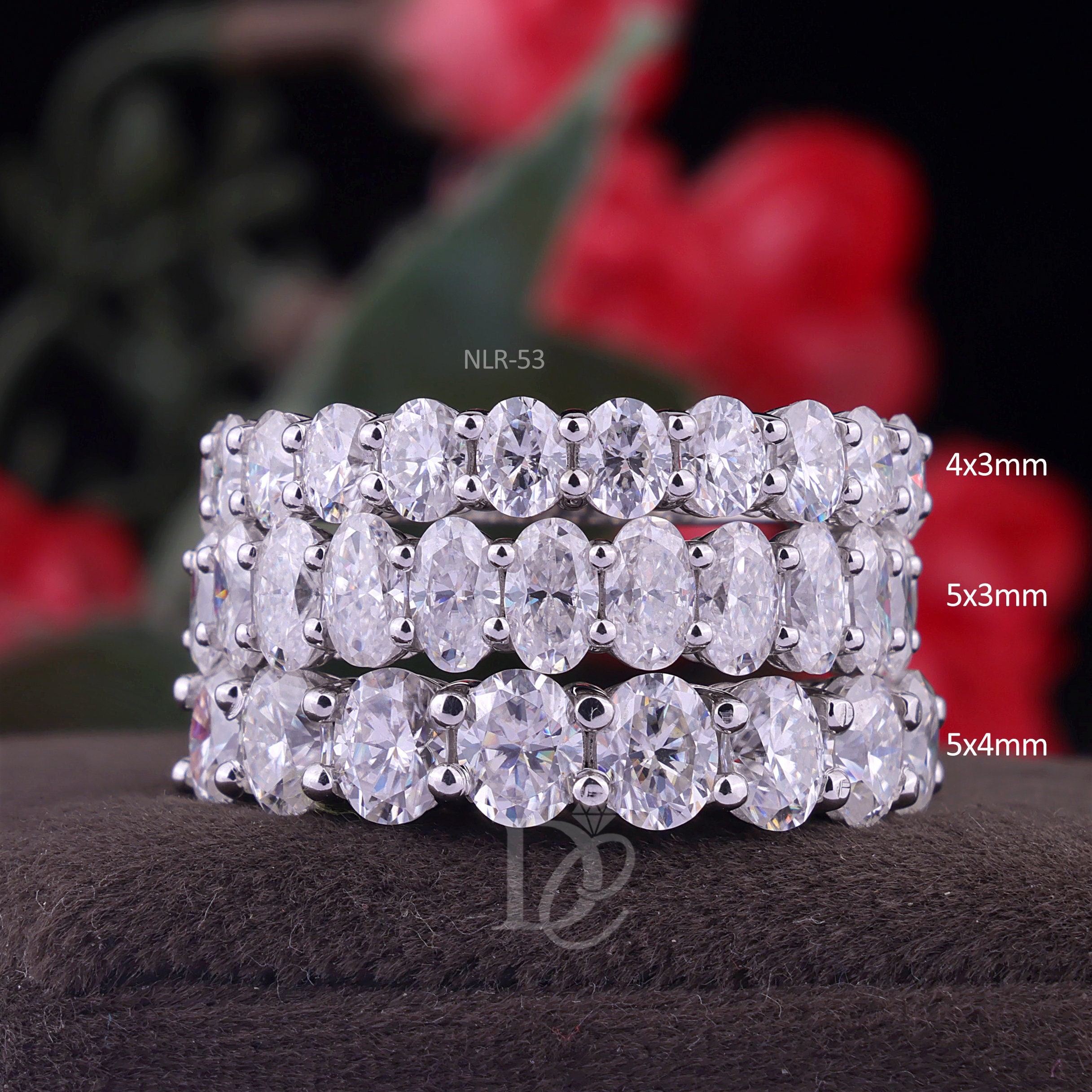 Oval Cut Moissanite Half Eternity Wedding Band, 14K Solid Gold Three ...