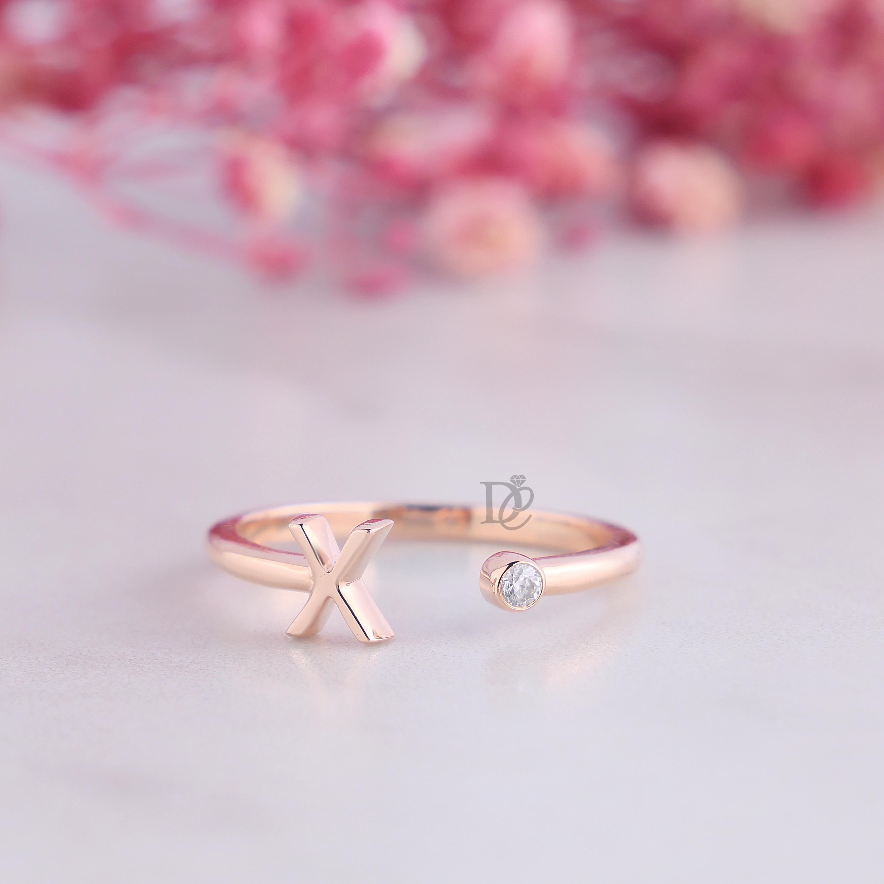 Personalized X Initial Ring,adjustable Open Band Moissanite