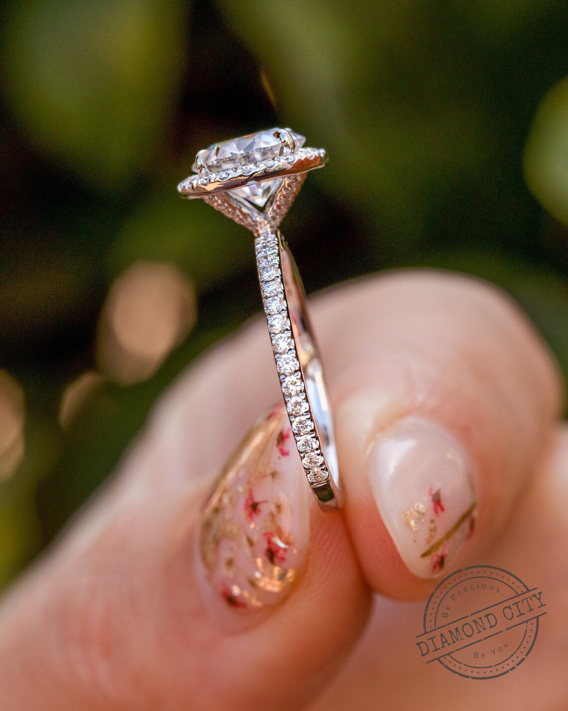 Moissanite Oval Cut Engagement Ring Dainty Halo Ring Dainty Etsy