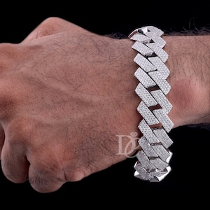 Bransoletka z ogniwami Moissanite Prong Miami Cuban Link o średnicy 20 mm, bransoletka raper hip-hopowa ze srebra próby 925, przeszła test diamentów!!