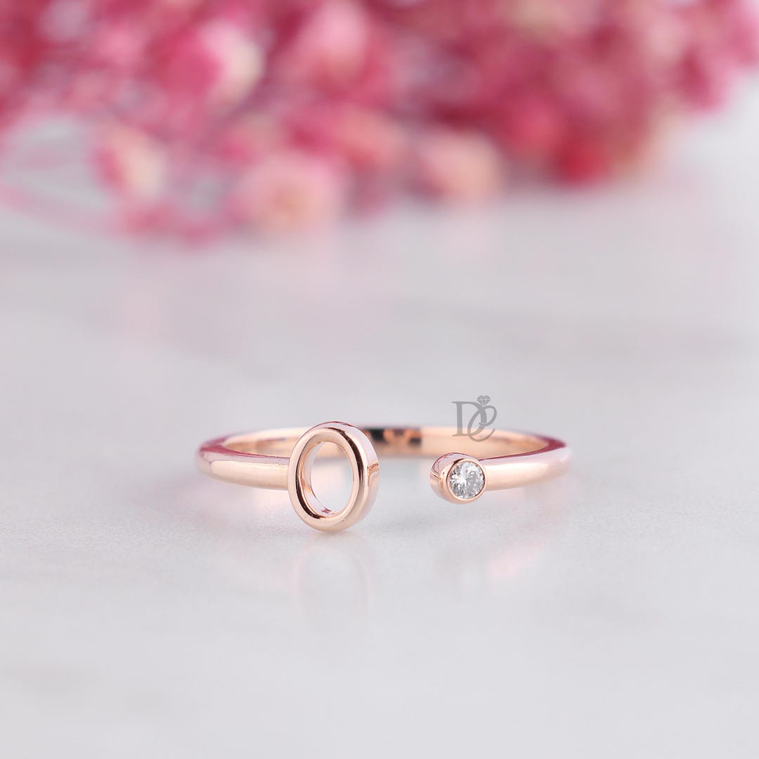 Adjustable O Rings Adjustable O Initial Ring for Her,bezel Set Moissanite Diamond Letter ...
