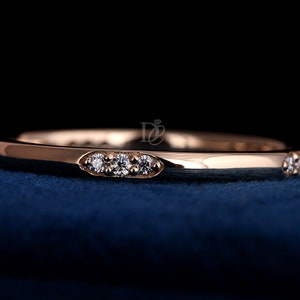 2 MM Flush Set Moissanite Wedding Band,Round Brilliant Cut matching Band,thin Women Wedding Band,14k Yellow Gold Stack Band,Anniversary Ring