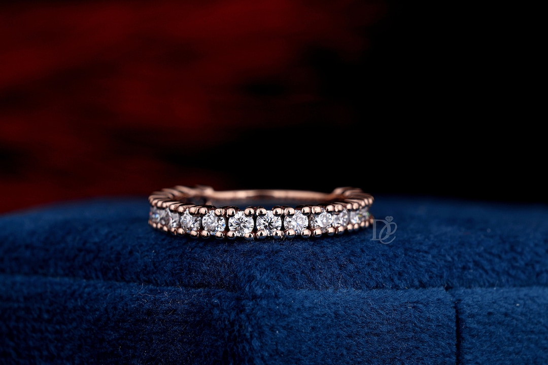 Moissanite Half Eternity Wedding Band, Vintage Yellow Gold Promise Ring ...
