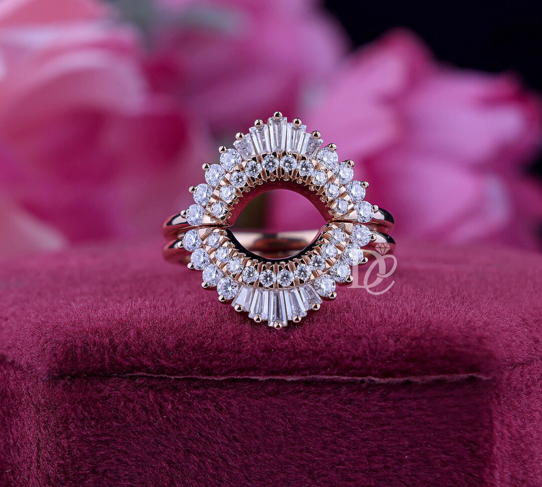 Chevron Band,curved Wedding Band,1.05 TW Round Cut Baguette Moissanite Eternity Band, Stackable