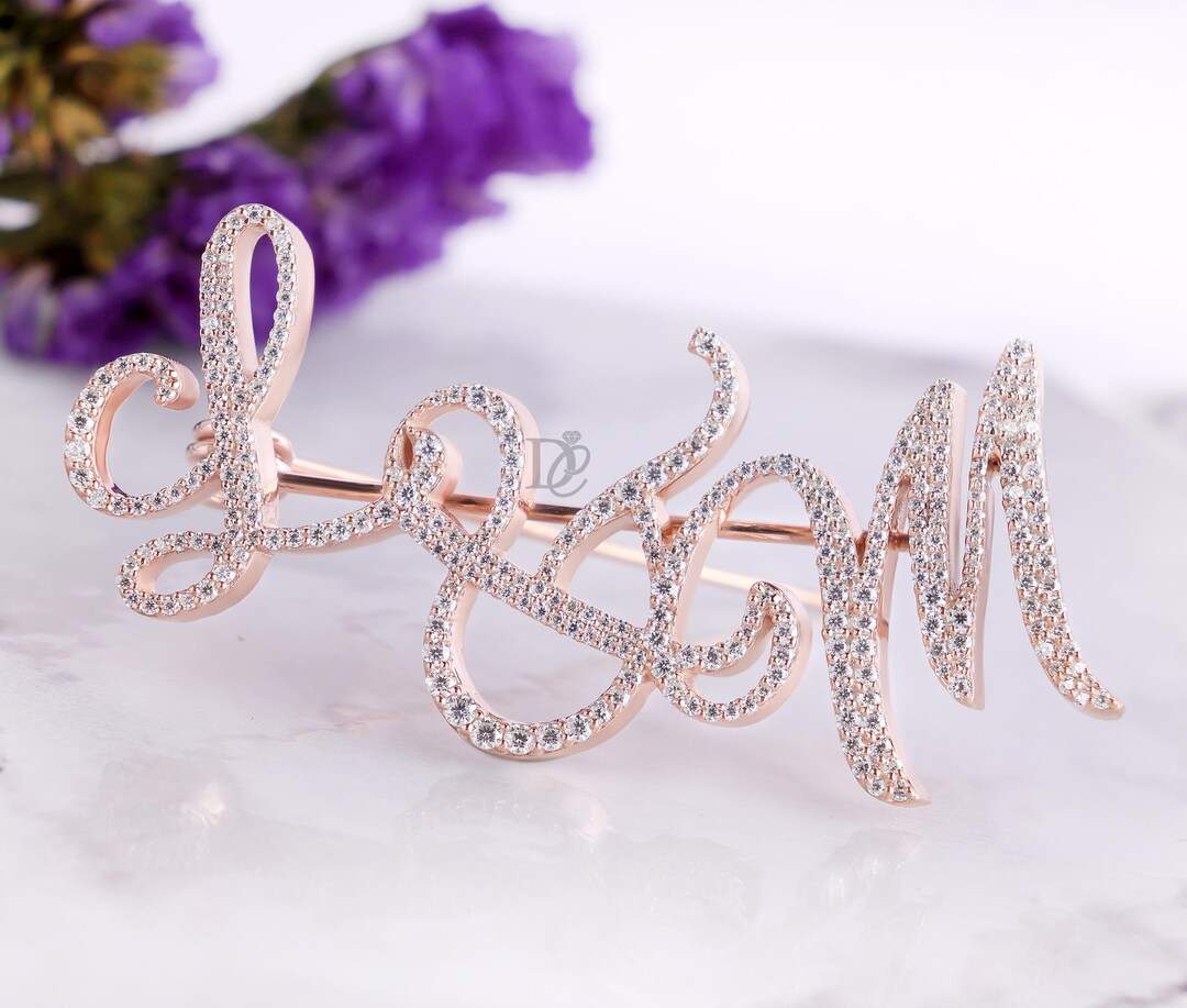 Script Brooch Customized Name Brooch,1.65 TW Round Cut Colorless Moissanite,script ...