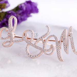 Customized Name Brooch,1.65 TW Round Cut Colorless Moissanite,Script Initials Brooch,Personalized Letters Lapel Pin,Custom Words Lapel Pins