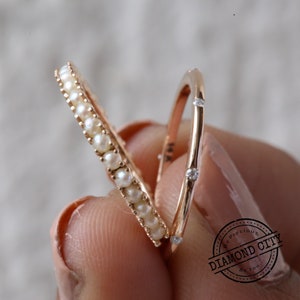 Pearl Eternity Wedding Band in Flush Set Eternity Band 1.5 MM Round Cut Moissanite, 14K Gold, Engagement Band, 2 PCS Matching Wedding Band,