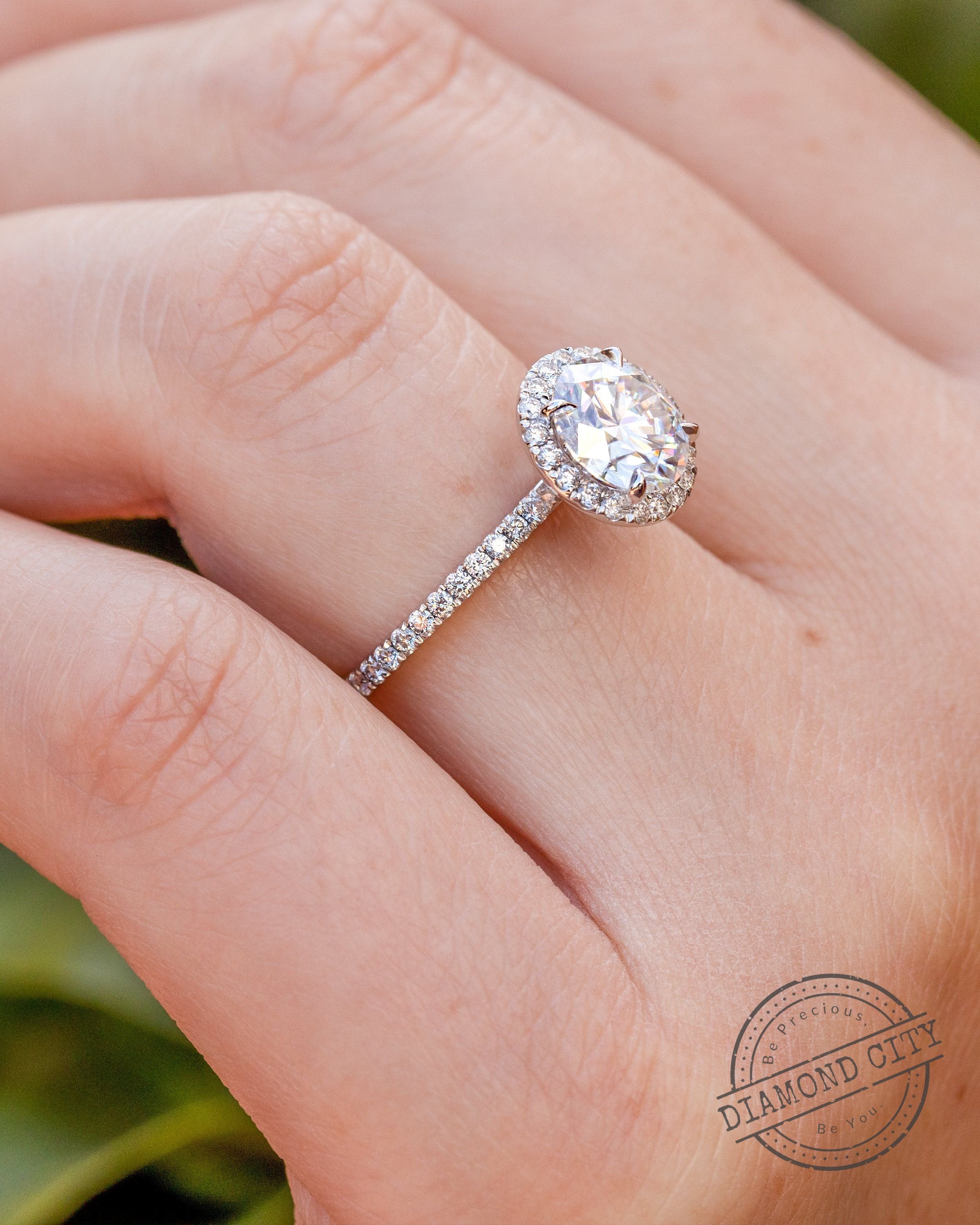 Moissanite Oval Cut Engagement Ring Dainty Halo Ring Dainty Etsy