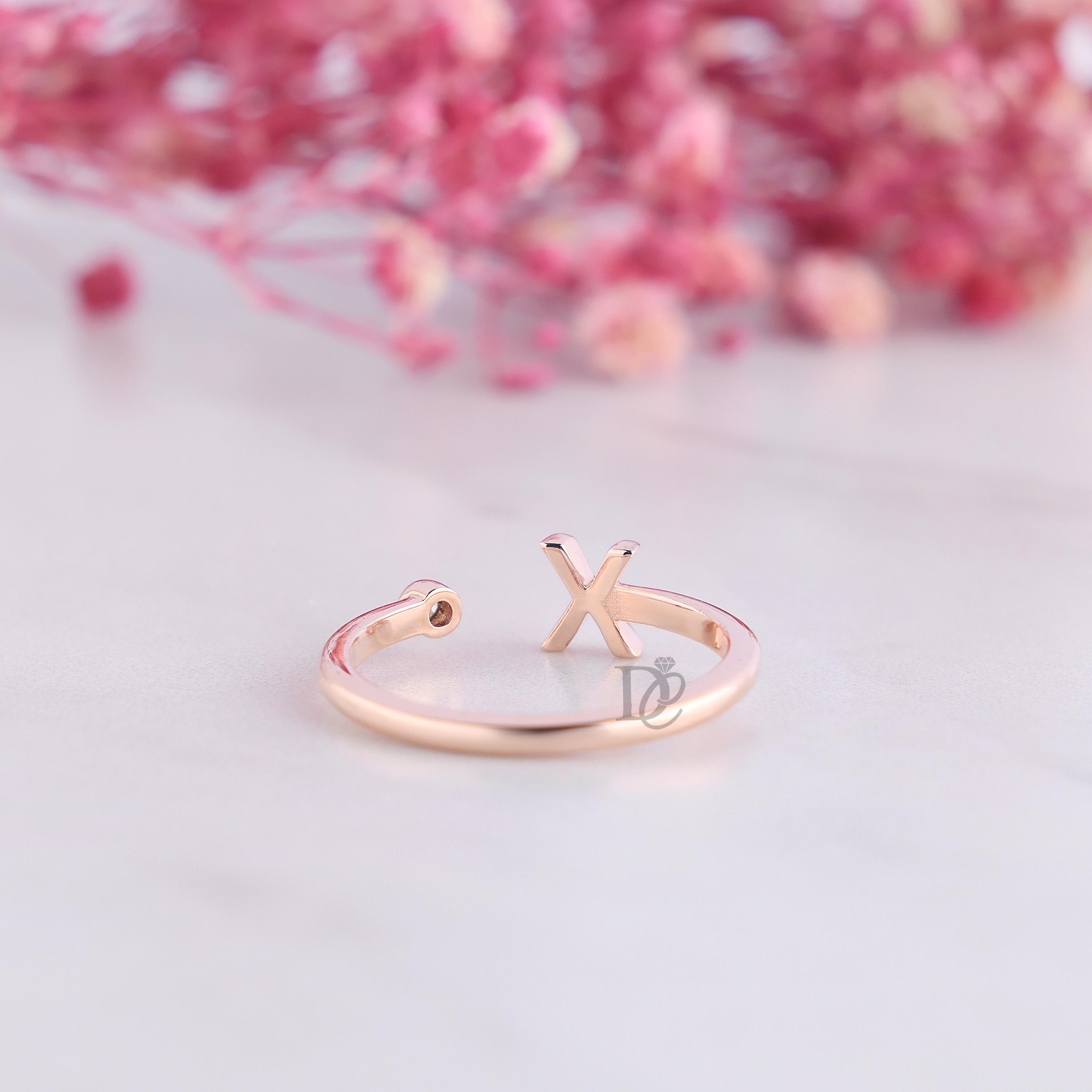 Personalized X Initial Ring,adjustable Open Band Moissanite