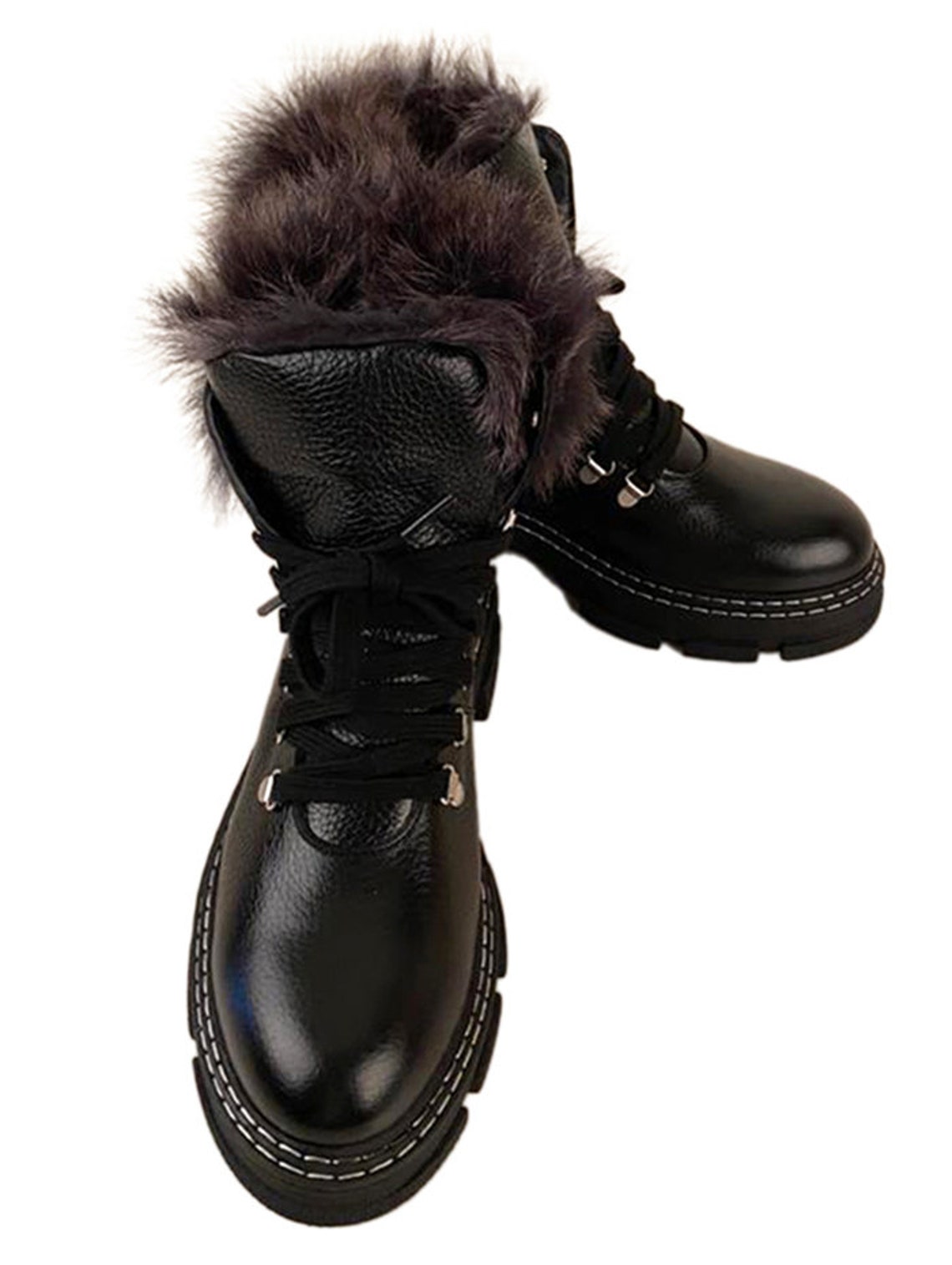 Black Fur Boots Leather Black Boot Leather Ankle Boots Etsy