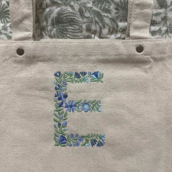 Personalized Floral Initial Embroidered Tote Bag. Customize Flower Color and Letter. Embroidered tote. Embroidered bag. Custom Gifts