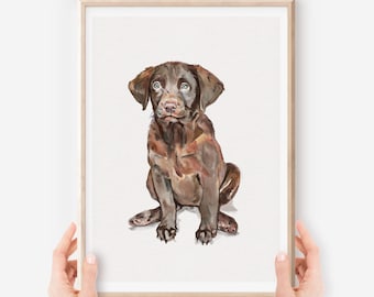 Chocolate Labrador Puppy Pet Memorial – Watercolor Dog Portrait Printable, Digital Download, Gifts for Dog Lover, Pet Loss Gift