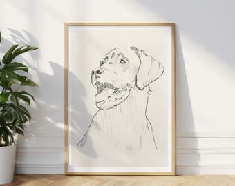 Labrador Retriever Kinderzimmer Wandkunst, Süßer Hund Bleistift Skizze, Minimalistisches Haustier Porträt für Kinder Schlafzimmer Dekor