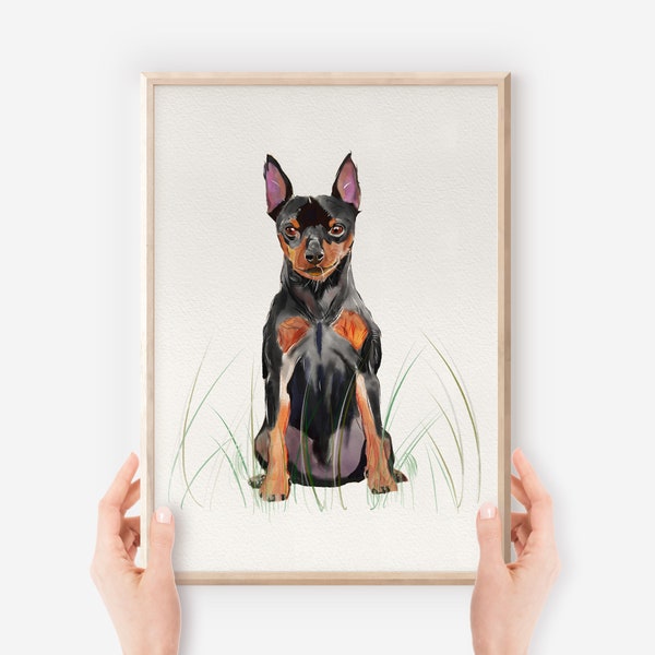 Miniatur Pinscher Gemälde | Kunstdruck | Hund Kunstdruck | Hundeliebhaber Geschenk | Illustration Mini Pinscher