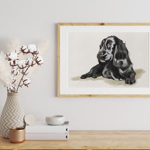 Cocker Spaniel Watercolor Painting, Dog Lover Gift, Pet Portrait, Black Spaniel, Spaniel Wall Art Prints