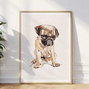 Pug Watercolor Painting, Dog Lover Gift, Pet Portrait, Dog Memorial Gift, Fine Art Print, Pug Wall Art Print
