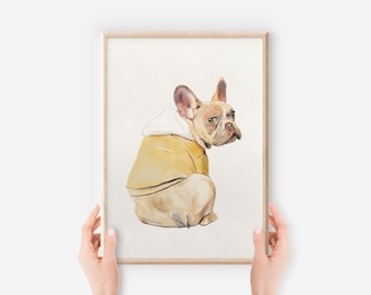 French Bulldog Print | Wall art decor| Frenchie Poster| watercolour painting | pet portrait | Dog lovers gift | French Bulldog decor puppy