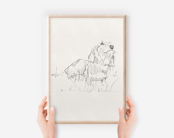 Sausage Dog Pencil Sketch | Dachshund Wall Art Print | Hand-Drawn Dog Lover Gift | Memorial Tribute or Christmas Decor