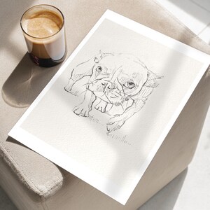 French Bulldog Gift Print, Frenchie Pencil Drawing Dog Lover Wall Art, Bulldog Poster Unframed