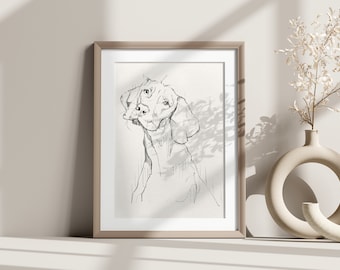 Vizsla Dog Art Print, Minimalist Vizsla Sketch, Wall Art for Dog Lovers, Hand Drawn Vizsla Portrait