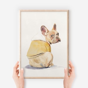 Art mural bouledogue français, cadeau pour amoureux des chiens, aquarelle, portrait d'animal de compagnie, cadeau commémoratif de chien, impression d'art, cadeau de maman de chien, cadeau de papa de chien