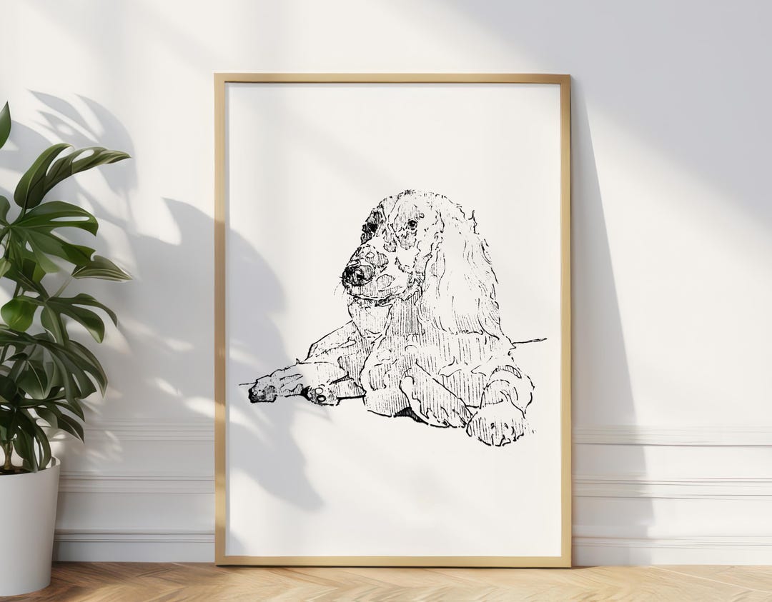 Cocker Spaniel Art Print, Dog Illustration Vintage Art, Minimalist ...