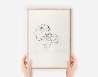 Basset Hound dog drawing, Wall Art Gift, Hand Drawn Art Print, Dog Sketch for Dog Lover