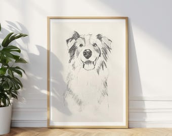 Australian Shepherd Drawing, Dog Memorial Art Print, Gift Ideas for Dog Lovers