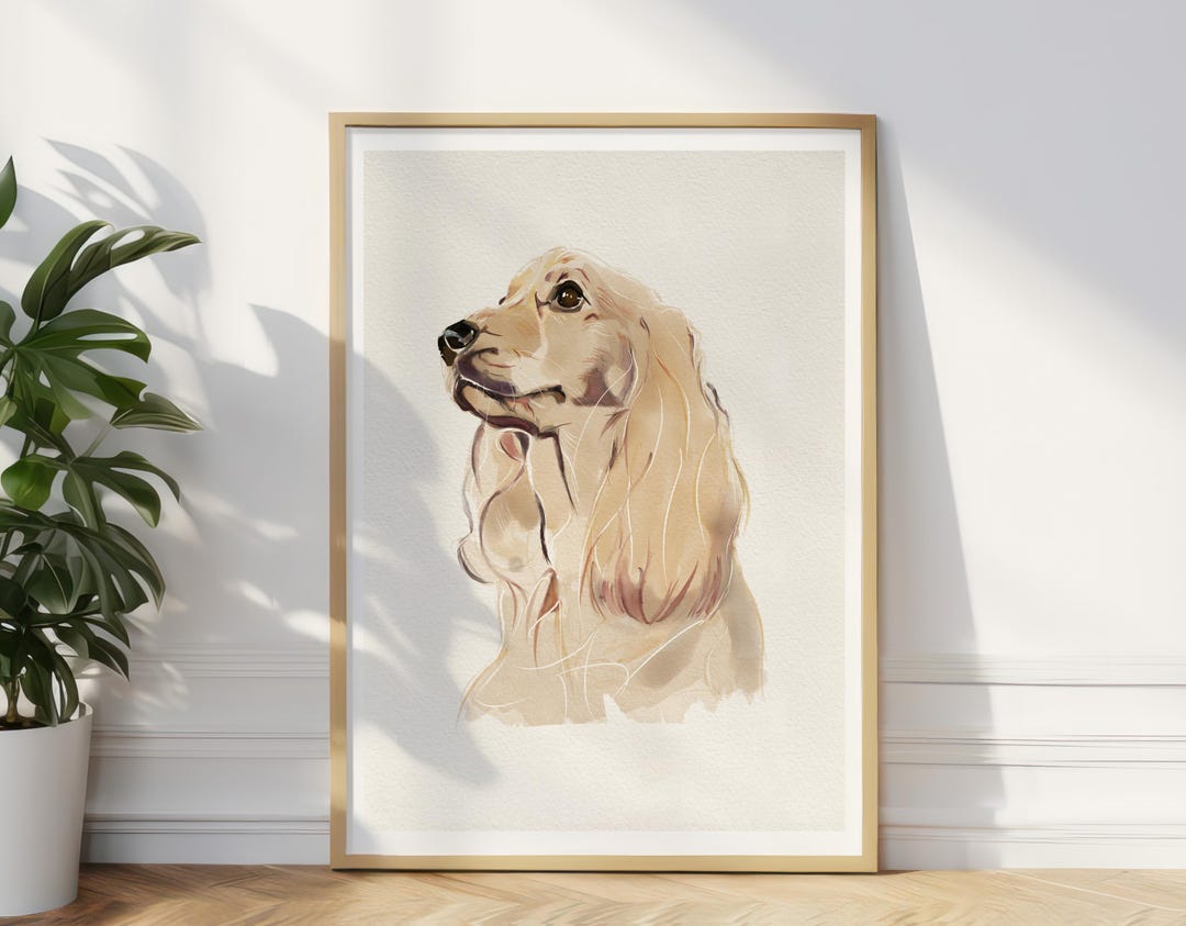 English Cocker Spaniel Nursery Print | Golden Watercolor Dog Portrait ...