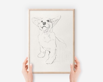 Arte de pared minimalista de Corgi, regalo para amantes de los perros (descarga digital), póster imprimible