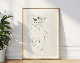 ウェルシュ・コーギー犬の色鉛筆画プリント：2サイズ、アーティストの