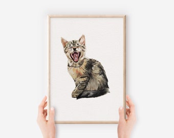 Tabby Cat Print, Cat Wall Art, Cat Painting, Cat Lover Gift