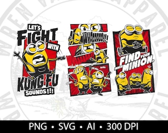 3 Minion Kung Fu Bundle, Actual High Quality, PNG/SVG/AI File Digital Download, Use with Photoshop,  Canva, graphic programs